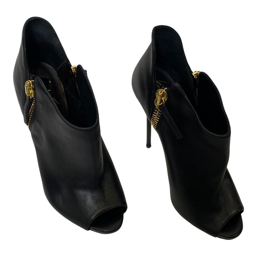 Giuseppe Zanotti Design Women's Ankle Boots Heel Shoes Black‎ Leather Peep Toe 8